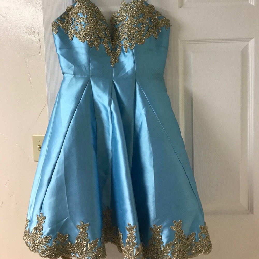 Blue Strapless with Gold Trim